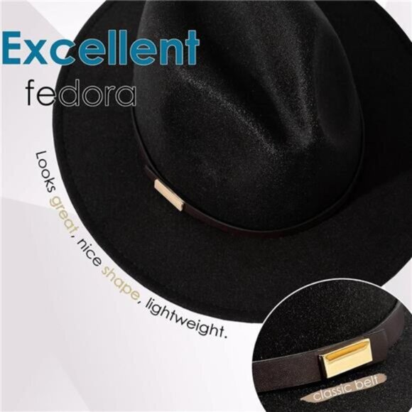 Fedora Hats for Men Wide Brim Panama Hat with Classic Belt - Picture 3 of 5